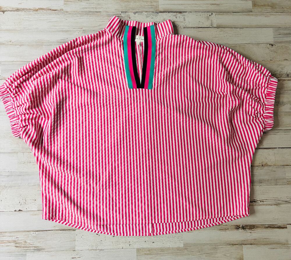 Women's Pink and White Striped Entro Boutique Top sz L EUC